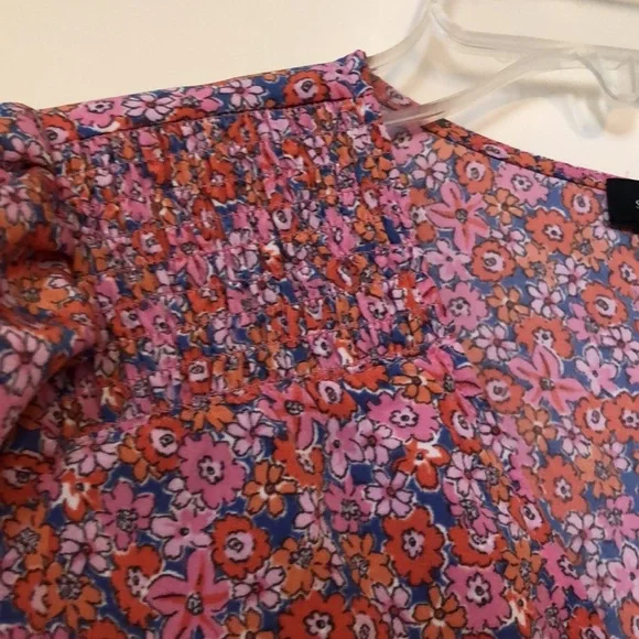 Sanctuary Blouse short sleeves pink orange purple floral Size L. NWOT - Picture 5 of 7